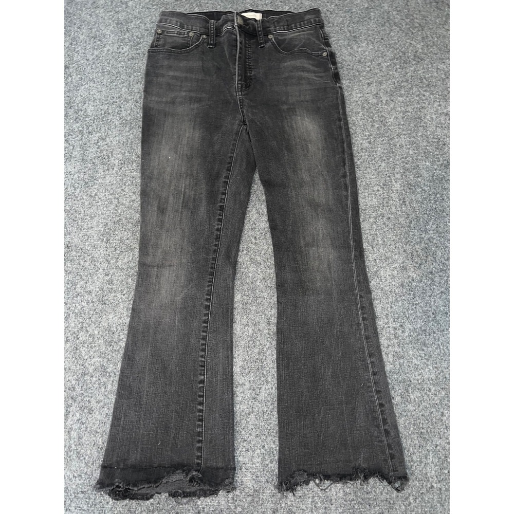 Madewell Cali Demi-Boot Jeans Faded Black Raw Hem Size 28 Stretch Denim